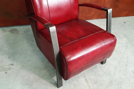 Fauteuil cuir bordeaux tache de vin vintage design métal style indus déco loft