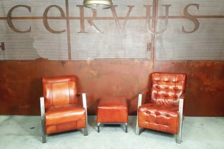 Fauteuil cuir cognac vintage design métal  style indus déco loft