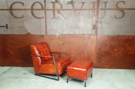 Fauteuil cuir cognac vintage design métal  style indus déco loft