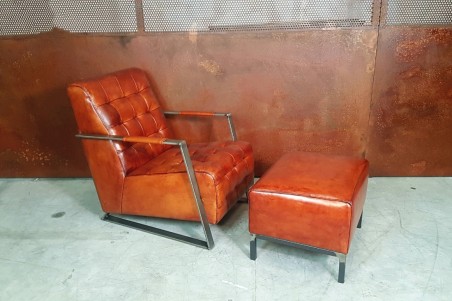Fauteuil cuir cognac vintage design métal  style indus déco loft