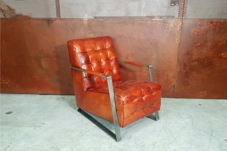 Fauteuil cuir cognac vintage design métal  style indus déco loft