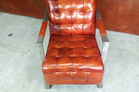 Fauteuil cuir cognac vintage design métal  style indus déco loft