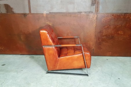 Fauteuil cuir cognac vintage design métal  style indus déco loft