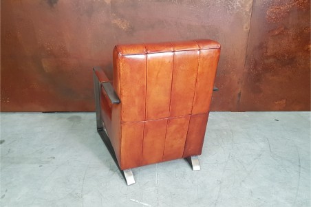 Fauteuil cuir cognac vintage design métal  style indus déco loft