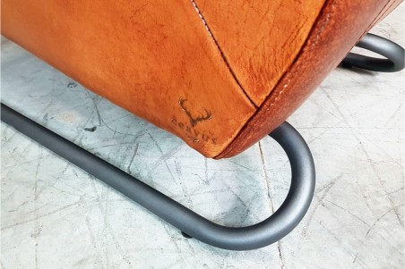 Fauteuil cuir cognac vintage design métal  style indus déco loft