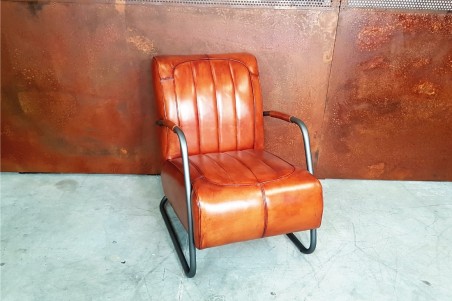 Fauteuil cuir cognac vintage design métal  style indus déco loft