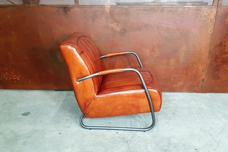 Fauteuil cuir cognac vintage design métal  style indus déco loft