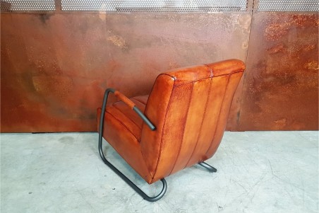 Fauteuil cuir cognac vintage design métal  style indus déco loft