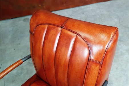 Fauteuil cuir cognac vintage design métal  style indus déco loft