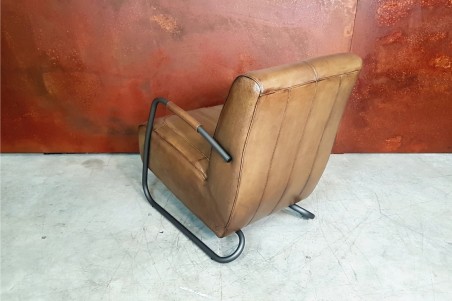 Fauteuil cuir vert olive vintage design métal  style indus déco loft