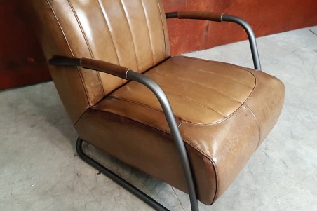 Fauteuil cuir vert olive vintage design métal  style indus déco loft
