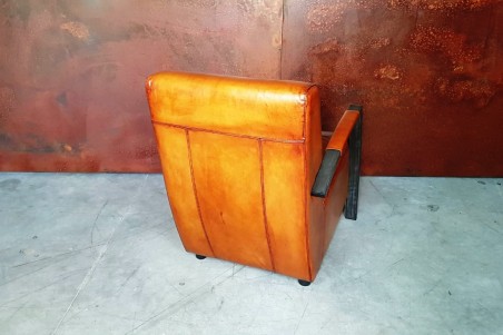Fauteuil cuir camel vintage design métal style indus déco loft
