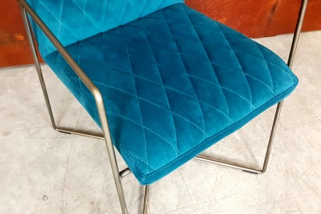 Chaise en velours bleu et métal déco vintage style indus design loft art contemporain