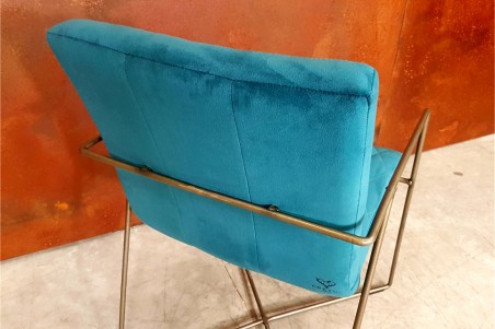 Chaise en velours bleu et métal déco vintage style indus design loft art contemporain