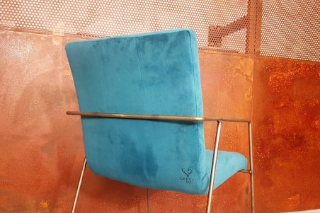 Chaise en velours bleu et métal déco vintage style indus design loft art contemporain