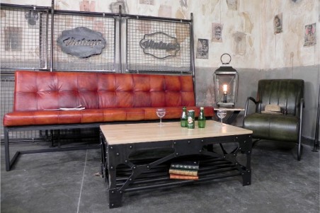 Table basse métal et bois, style industriel, décoration loft, design architecture, steampunk