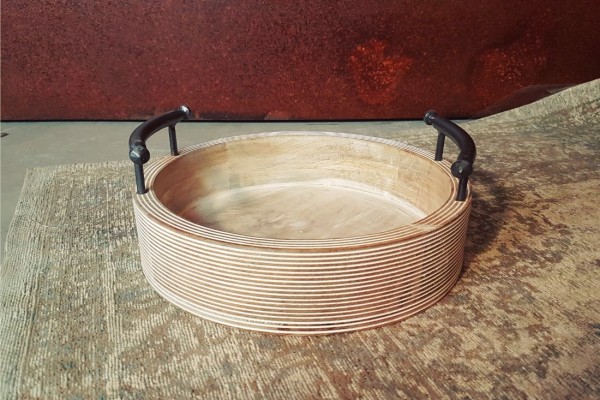 Plateaux rond en bois de manguier avec poignées métal