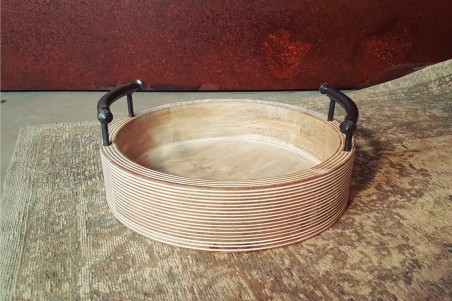 Plateaux rond en bois de manguier avec poignées métal