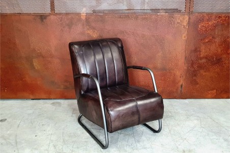 Fauteuil cuir noir vintage design métal  style indus déco loft