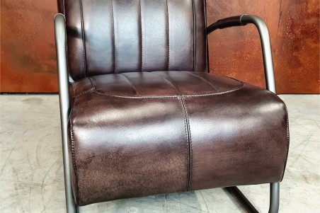 Fauteuil cuir noir vintage design métal  style indus déco loft