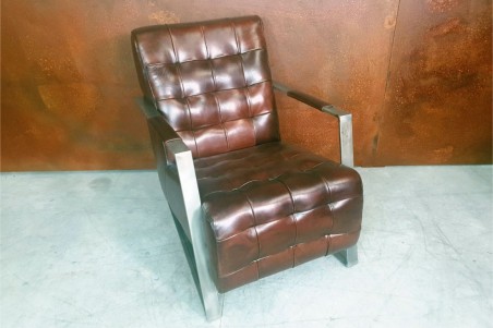 Fauteuil détente cuir marron vintage design métal  style indus déco loft