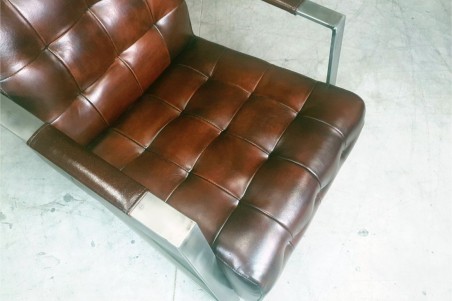 Fauteuil détente cuir marron vintage design métal  style indus déco loft