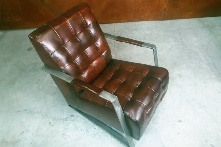 Fauteuil détente cuir marron vintage design métal  style indus déco loft