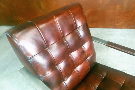 Fauteuil détente cuir marron vintage design métal  style indus déco loft