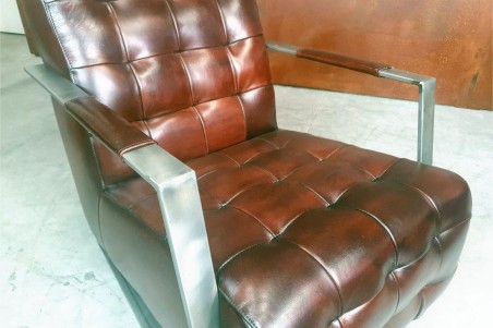Fauteuil détente cuir marron vintage design métal  style indus déco loft