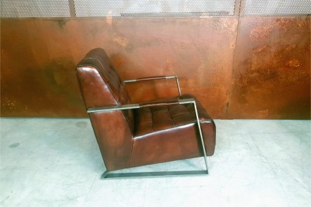 Fauteuil détente cuir marron vintage design métal  style indus déco loft