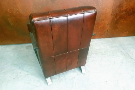 Fauteuil détente cuir marron vintage design métal  style indus déco loft