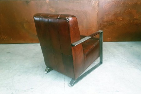 Fauteuil détente cuir marron vintage design métal  style indus déco loft