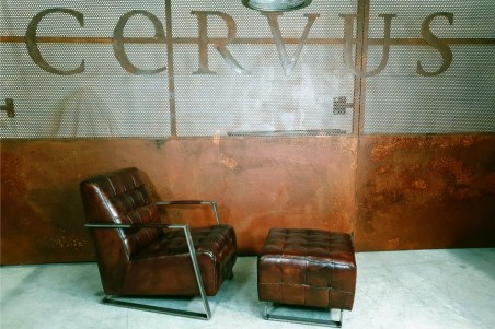 Fauteuil détente cuir marron vintage design métal  style indus déco loft