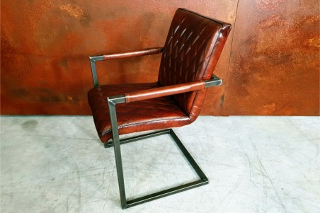 Chaise en cuir marron et métal déco vintage style indus design loft art contemporain