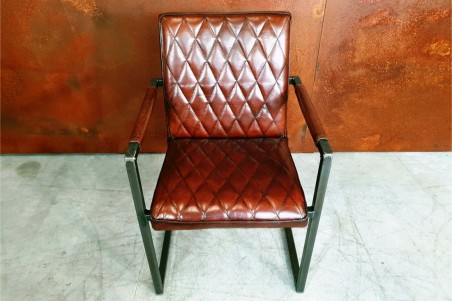 Chaise en cuir marron et métal déco vintage style indus design loft art contemporain