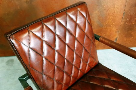 Chaise en cuir marron et métal déco vintage style indus design loft art contemporain