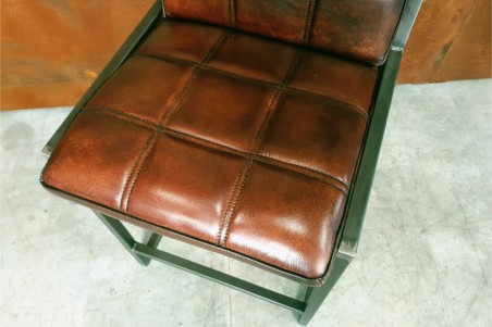 Chaise pour bar en cuir marron et métal chaise bar chaise îlot central déco vintage style indus design