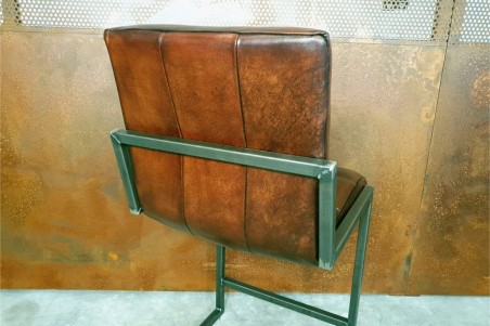 Chaise pour bar en cuir marron et métal chaise bar chaise îlot central déco vintage style indus design