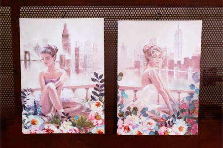 Tableau urbaine danseuse fleurs ville déco style industriel touche féminine