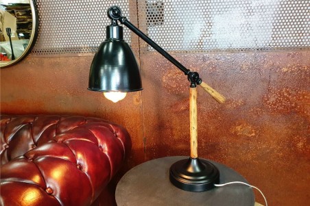 Lampe métal bois style industriel déco vintage bureau loft