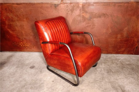 Fauteuil vintage en cuir cognac design voiture ancienne
