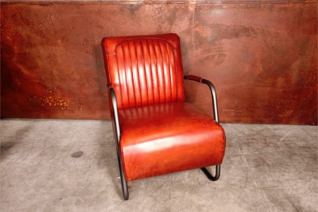 Fauteuil vintage en cuir cognac design voiture ancienne