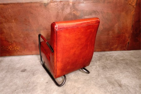 Fauteuil vintage en cuir cognac design voiture ancienne