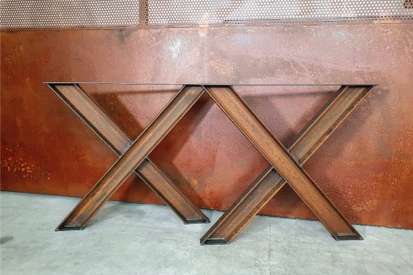 Lot de 2 Pieds de table couleur rouille en UPE en forme de X style industriel