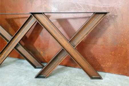 Lot de 2 Pieds de table couleur rouille en UPE en forme de X style industriel