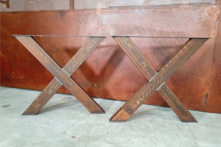 Lot de 2 Pieds de table couleur rouille en UPE en forme de X style industriel