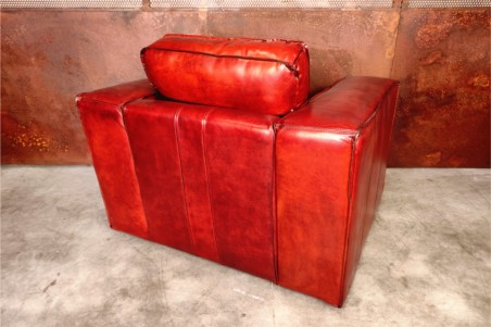 fauteuil avec coussin factory deco loft cuir cognac sombre