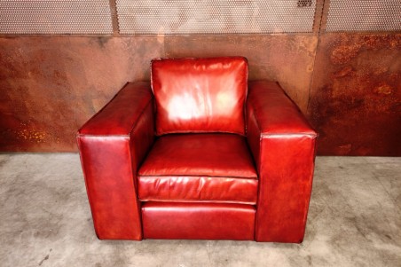 fauteuil avec coussin factory deco loft cuir cognac sombre