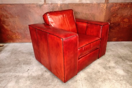 fauteuil avec coussin factory deco loft cuir cognac sombre
