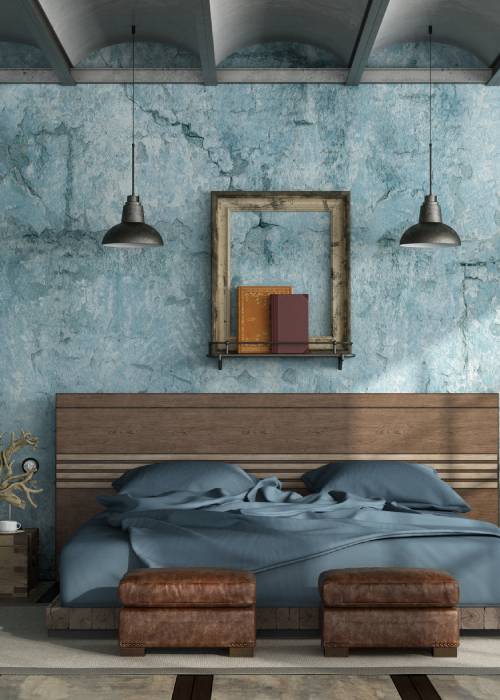 Chambre et lit de style industriel
